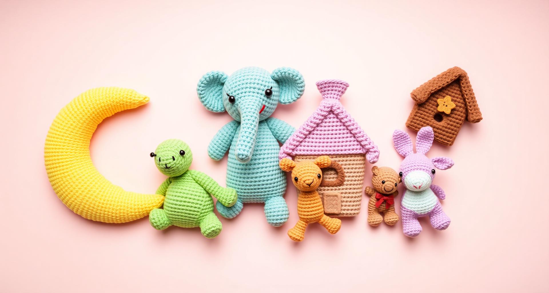 Colorful handmade amigurumi crochet toys